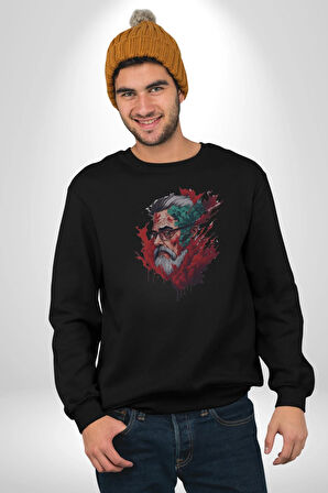 Santa Cool Gözlüklü Kadın Erkek  Siyah Baskılı Sweatshirt 