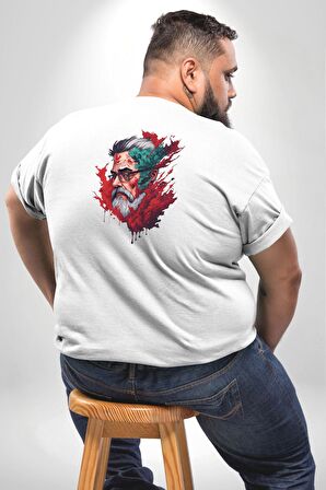 Santa Cool Gözlüklü Büyük Beden Beyaz Tişört Kadın Erkek Ünisex Sırt Baskılı