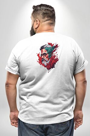 Santa Cool Gözlüklü Büyük Beden Beyaz Tişört Kadın Erkek Ünisex Sırt Baskılı