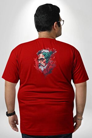Santa Cool Gözlüklü Büyük Beden Kırmızı Tişört Kadın Erkek Ünisex Sırt Baskılı
