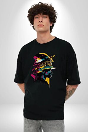 Canlı Afrobeat Füzyon Renkli Siluet Pamuklu Bisiklet Yaka Kadın Erkek Oversize Boyfriend Dijital Baskılı Siyah T-shirt