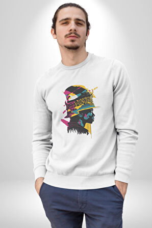 Canlı Afrobeat Füzyon Renkli Siluet Kadın Erkek  Beyaz Baskılı Sweatshirt 