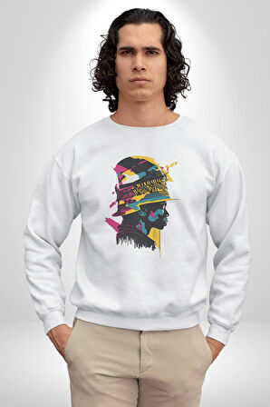 Canlı Afrobeat Füzyon Renkli Siluet Kadın Erkek  Beyaz Baskılı Sweatshirt 