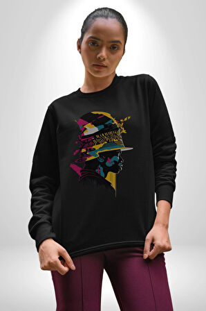 Canlı Afrobeat Füzyon Renkli Siluet Kadın Erkek  Siyah Baskılı Sweatshirt 