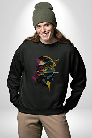Canlı Afrobeat Füzyon Renkli Siluet Kadın Erkek  Siyah Baskılı Sweatshirt 