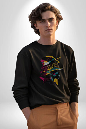 Canlı Afrobeat Füzyon Renkli Siluet Kadın Erkek  Siyah Baskılı Sweatshirt 