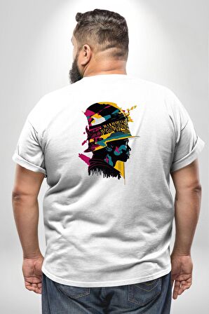 Canlı Afrobeat Füzyon Renkli Siluet Büyük Beden Beyaz Tişört Kadın Erkek Ünisex Sırt Baskılı