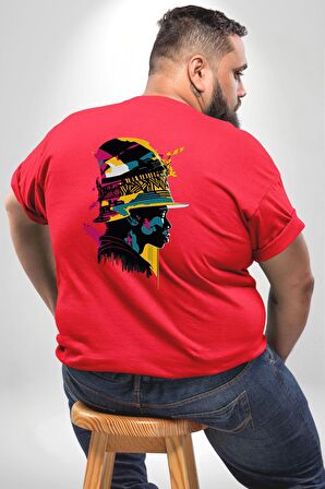 Canlı Afrobeat Füzyon Renkli Siluet Büyük Beden Kırmızı Tişört Kadın Erkek Ünisex Sırt Baskılı