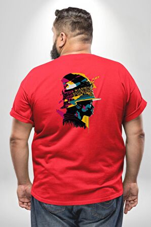 Canlı Afrobeat Füzyon Renkli Siluet Büyük Beden Kırmızı Tişört Kadın Erkek Ünisex Sırt Baskılı