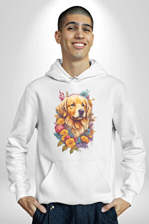 Golden Çiçekli Baby Face Kadın Erkek  Beyaz Kapüşonlu Sweatshirt Hoodie
