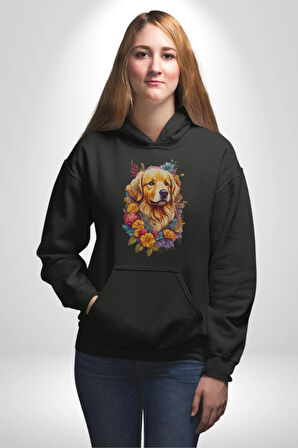 Golden Çiçekli Baby Face Kadın Erkek  Siyah Kapüşonlu Sweatshirt Hoodie