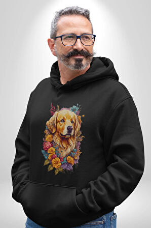 Golden Çiçekli Baby Face Kadın Erkek  Siyah Kapüşonlu Sweatshirt Hoodie