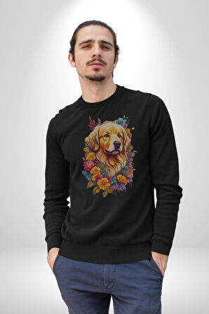 Golden Çiçekli Baby Face Kadın Erkek  Siyah Baskılı Sweatshirt 