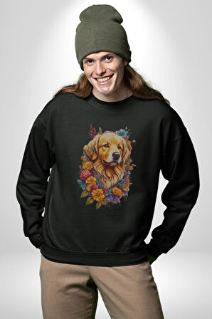 Golden Çiçekli Baby Face Kadın Erkek  Siyah Baskılı Sweatshirt 