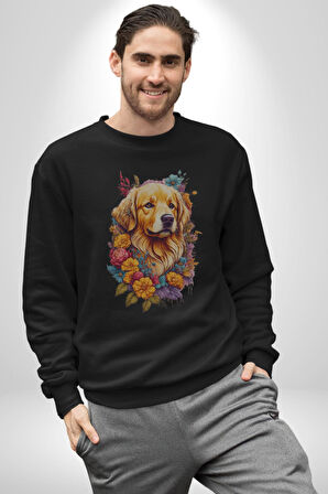 Golden Çiçekli Baby Face Kadın Erkek  Siyah Baskılı Sweatshirt 