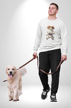 Cavailer King Charles Spaniel Karate Kadın Erkek  Beyaz Baskılı Sweatshirt 
