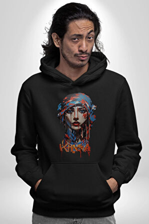 Khansa Eşarp Kadın Tasarımı Kadın Erkek  Siyah Kapüşonlu Sweatshirt Hoodie