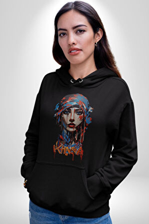 Khansa Eşarp Kadın Tasarımı Kadın Erkek  Siyah Kapüşonlu Sweatshirt Hoodie