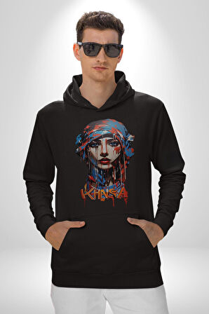 Khansa Eşarp Kadın Tasarımı Kadın Erkek  Siyah Kapüşonlu Sweatshirt Hoodie