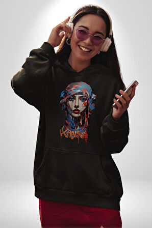 Khansa Eşarp Kadın Tasarımı Kadın Erkek  Siyah Kapüşonlu Sweatshirt Hoodie