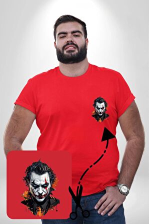 Yapay Zeka Joker  Kırmızı Büyük Beden Kadın Basic Minimal Baskılı Tişört