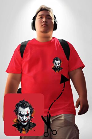 Yapay Zeka Joker  Kırmızı Büyük Beden Kadın Basic Minimal Baskılı Tişört