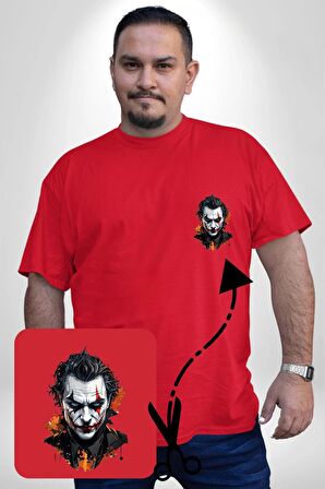 Yapay Zeka Joker  Kırmızı Büyük Beden Kadın Basic Minimal Baskılı Tişört