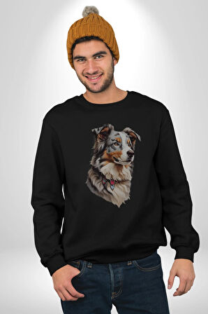 Australian Shepherd Köpek  Kadın Erkek  Siyah Baskılı Sweatshirt 