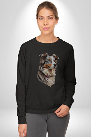 Australian Shepherd Köpek  Kadın Erkek  Siyah Baskılı Sweatshirt 