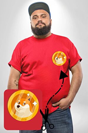 Doge Coin Kırmızı Büyük Beden Kadın Basic Minimal Baskılı Tişört