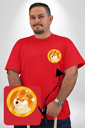 Doge Coin Kırmızı Büyük Beden Kadın Basic Minimal Baskılı Tişört