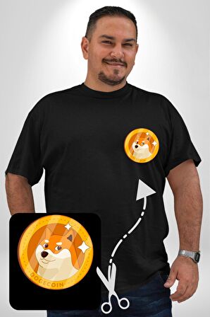 Doge Coin Siyah Büyük Beden Kadın Basic Minimal Baskılı Tişört