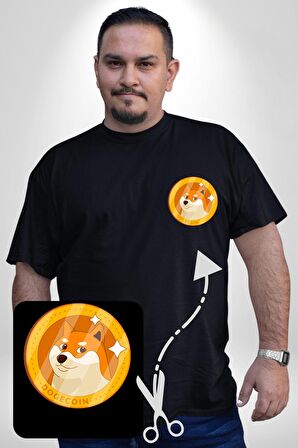 Doge Coin Siyah Büyük Beden Kadın Basic Minimal Baskılı Tişört
