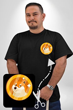 Doge Coin Siyah Büyük Beden Kadın Basic Minimal Baskılı Tişört