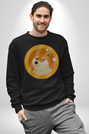 Doge Coin Kadın Erkek  Siyah Baskılı Sweatshirt 