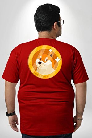Doge Coin Büyük Beden Kırmızı Tişört Kadın Erkek Ünisex Sırt Baskılı