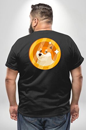 Doge Coin Büyük Beden Siyah Tişört Kadın Erkek Ünisex Sırt Baskılı