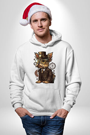 İş İnsanı Yorkshire Zamanda Yolculuk Kadın Erkek  Beyaz Kapüşonlu Sweatshirt Hoodie