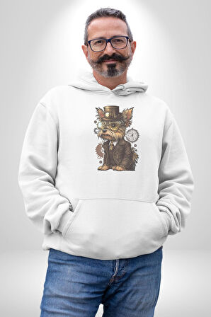 İş İnsanı Yorkshire Zamanda Yolculuk Kadın Erkek  Beyaz Kapüşonlu Sweatshirt Hoodie