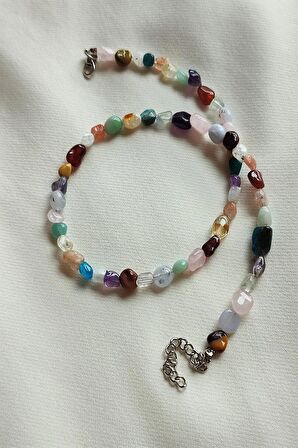 Sertifikalı Ametist,kalsedon, Pembe Kuvars Amorf Doğaltaş Kolye
