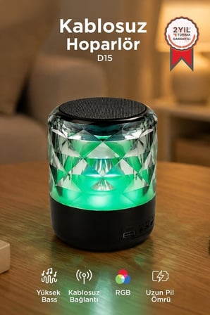 Premium Kamp Parti Ofis Bluetooth Hoparlör Rgb Işıklı D15 Siyah