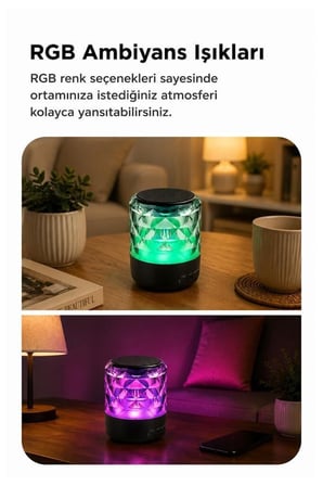 Premium Kamp Parti Ofis Bluetooth Hoparlör Rgb Işıklı D15 Siyah