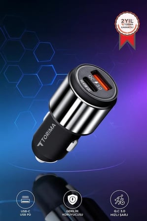 Premium Hızlı Şarj Adaptörü C16 Gümüş 45W Araç Sürücü Bağlantı