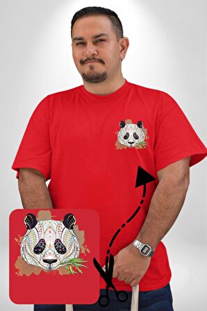 Panda Mandala  Kırmızı Büyük Beden Kadın Basic Minimal Baskılı Tişört