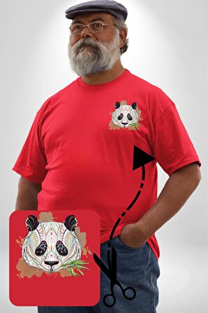 Panda Mandala  Kırmızı Büyük Beden Kadın Basic Minimal Baskılı Tişört