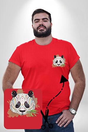 Panda Mandala  Kırmızı Büyük Beden Kadın Basic Minimal Baskılı Tişört