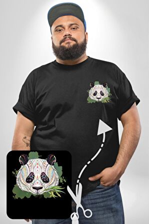 Panda Mandala  Siyah Büyük Beden Kadın Basic Minimal Baskılı Tişört