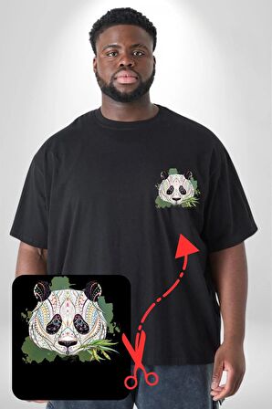 Panda Mandala  Siyah Büyük Beden Kadın Basic Minimal Baskılı Tişört