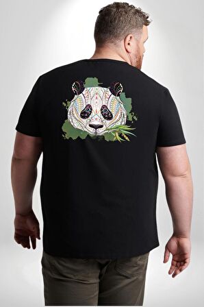 Panda Mandala  Büyük Beden Siyah Tişört Kadın Erkek Ünisex Sırt Baskılı