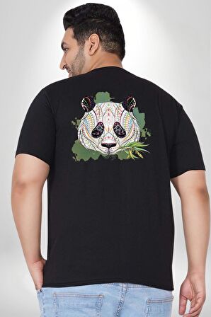 Panda Mandala  Büyük Beden Siyah Tişört Kadın Erkek Ünisex Sırt Baskılı